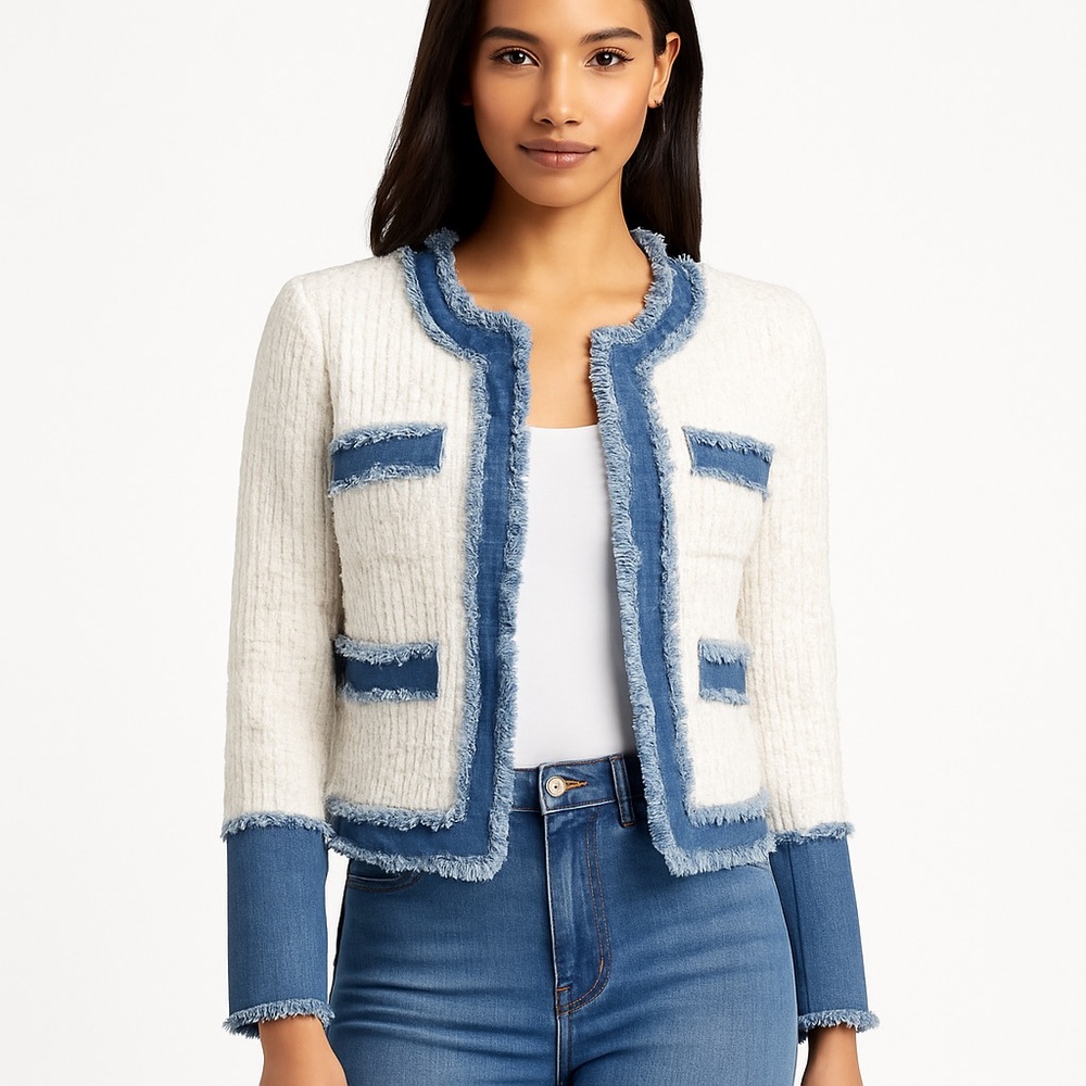 NWT ✨️$105 Women's White and Blue Tweed Jacket